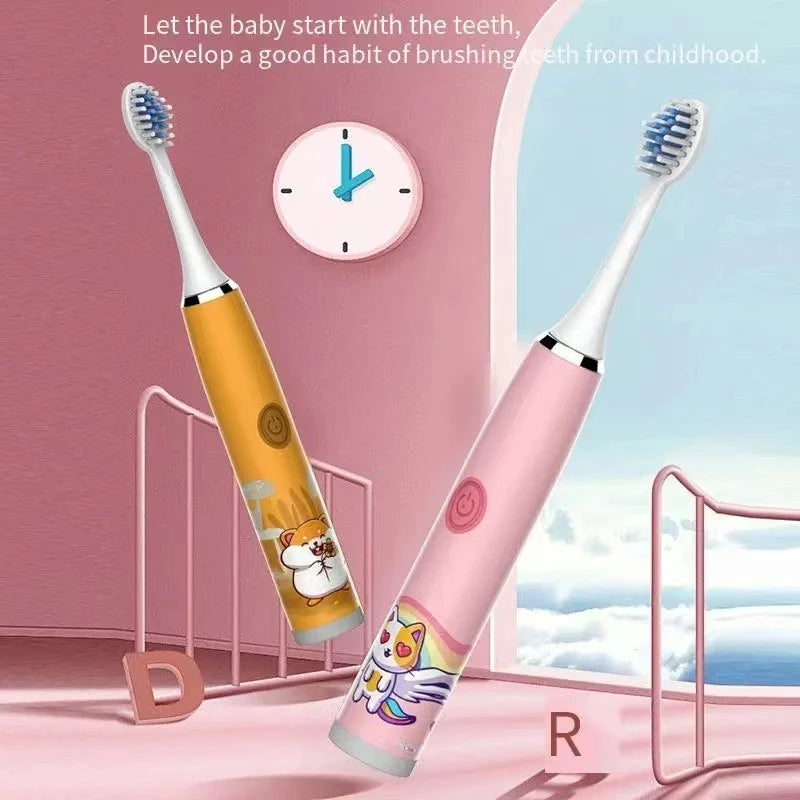 Children Clean Electric Toothbrush Cartoon Kids With Replacement Head Ultrasonic  IPX7 Waterproof Rechargeable Sonic Toothbrush